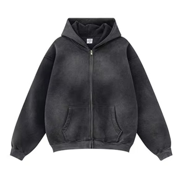 Custom Vintage Style Acid Washed Long Sleeve Oversized Zip up Men's Hoodies Hooded Jacket for Men