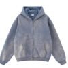 Custom Vintage Style Acid Washed Long Sleeve Oversized Zip up Men's Hoodies Hooded Jacket for Men