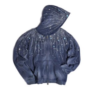 Luxury Embroidered Hoodie with Rhinestones Solid Pattern Soft Cotton Terry for Casual Streetwear