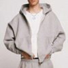 Wholesale Winter Customized Men's Double Zip up Oversized Cotton Hoodie 500 Gsm French Terry Boxy Cropped Hoodie