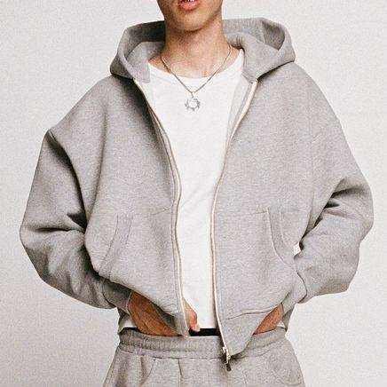 Wholesale Winter Customized Men's Double Zip up Oversized Cotton Hoodie 500 Gsm French Terry Boxy Cropped Hoodie