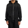 Men's Black Rhinestone Studded Zip-Up Hoodie Oversized Streetwear Sparkly