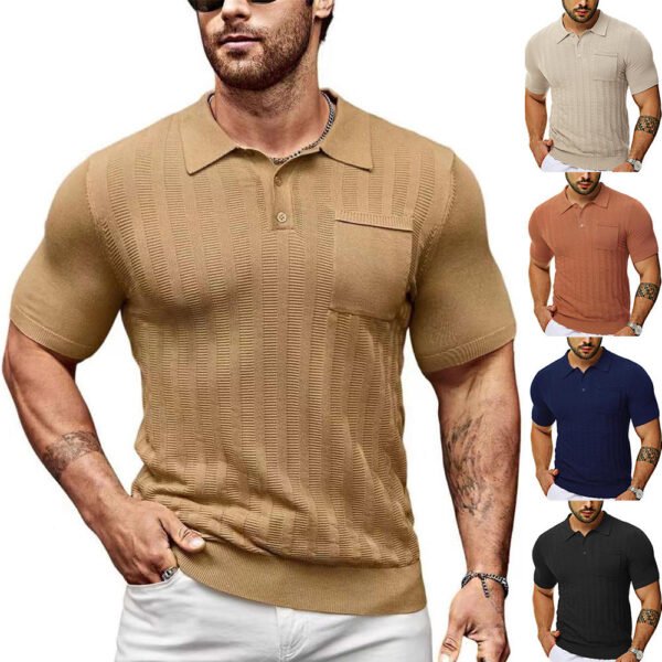 main_image_1 (2) Men's Sweater Knitted Golf Polo Shirts V Neck T-shirt Short Sleeve Crochet Knit Polo Shirt