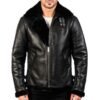 jacket for men Sheepskin Premium Shearling Leather Jacket with Black Fur for Men Real Sheep hide Buckled Collar Stylish Design