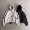 Wholesale Winter Customized Men's Double Zip up Oversized Cotton Hoodie 500 Gsm French Terry Boxy Cropped Hoodie