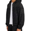 Men's Black Rhinestone Studded Zip-Up Hoodie Oversized Streetwear Sparkly