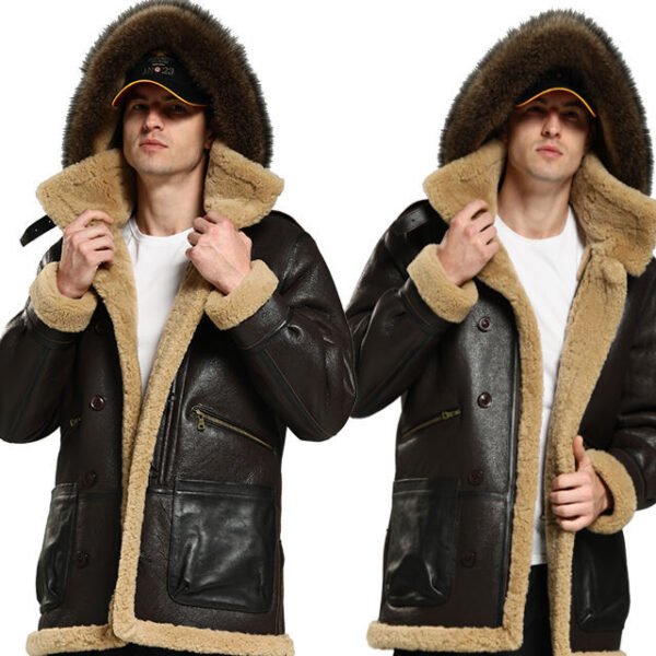 main_image_3 (2) Unisex Genuine Leather Shearling Biker Jacket Winter Warm Faux Fur Lined Handmade Zipper Aviator Coat OEM Service Nonwoven