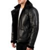 jacket for men Sheepskin Premium Shearling Leather Jacket with Black Fur for Men Real Sheep hide Buckled Collar Stylish Design