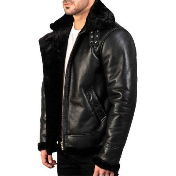 jacket for men Sheepskin Premium Shearling Leather Jacket with Black Fur for Men Real Sheep hide Buckled Collar Stylish Design