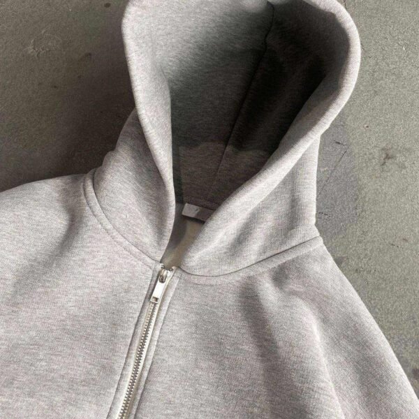 Wholesale Winter Customized Men's Double Zip up Oversized Cotton Hoodie 500 Gsm French Terry Boxy Cropped Hoodie