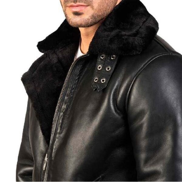 jacket for men Sheepskin Premium Shearling Leather Jacket with Black Fur for Men Real Sheep hide Buckled Collar Stylish Design