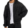 Men's Black Rhinestone Studded Zip-Up Hoodie Oversized Streetwear Sparkly