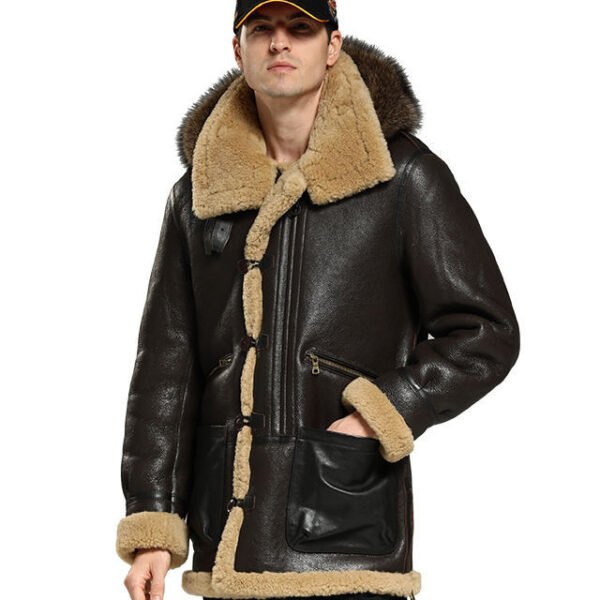 main_image_5 (2) Unisex Genuine Leather Shearling Biker Jacket Winter Warm Faux Fur Lined Handmade Zipper Aviator Coat OEM Service Nonwoven