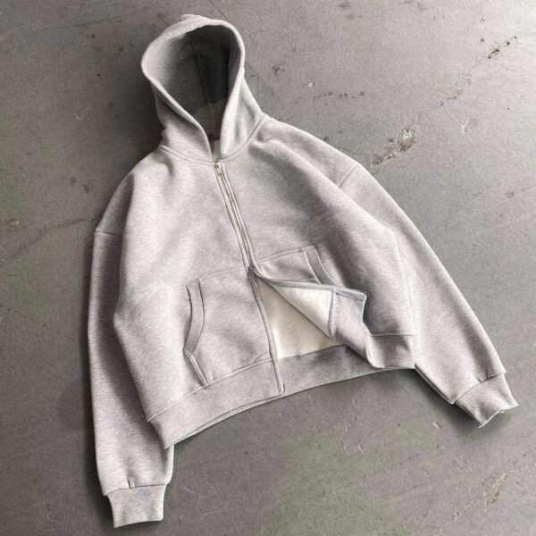 Wholesale Winter Customized Men's Double Zip up Oversized Cotton Hoodie 500 Gsm French Terry Boxy Cropped Hoodie