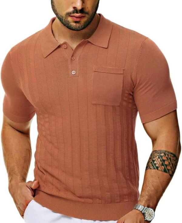 main_image_5 (2) Men's Sweater Knitted Golf Polo Shirts V Neck T-shirt Short Sleeve Crochet Knit Polo Shirt