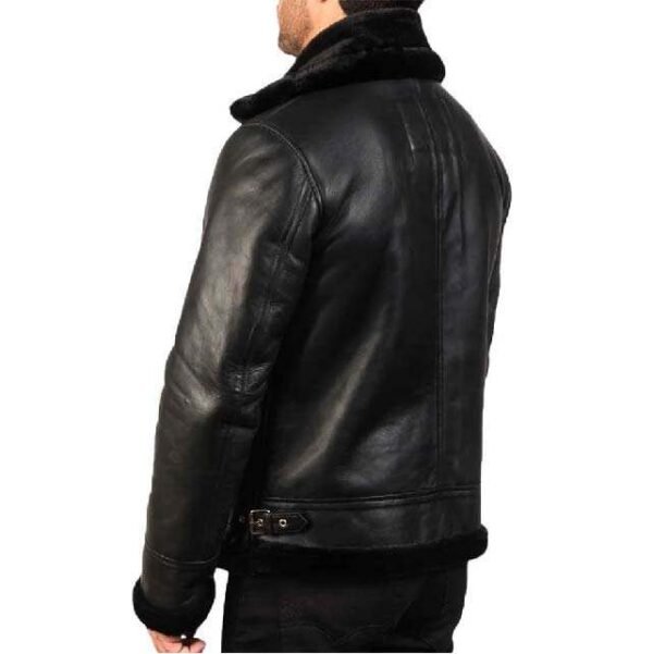 jacket for men Sheepskin Premium Shearling Leather Jacket with Black Fur for Men Real Sheep hide Buckled Collar Stylish Design