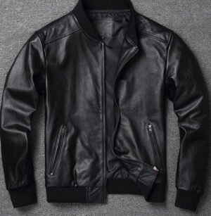 blck jacket1 Custom Men’s Genuine Leather Bomber Jacket