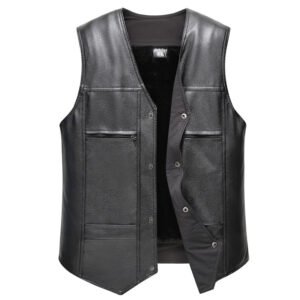 blck vest Custom Men's Fleece-Lined PU Leather Biker Vest
