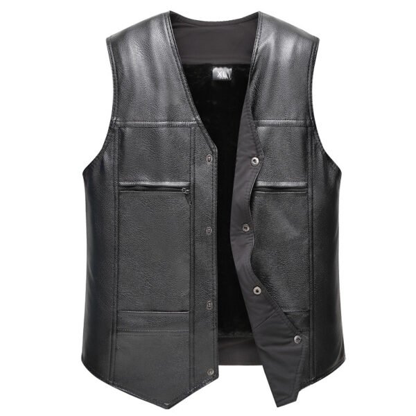 blck vest Custom Men's Fleece-Lined PU Leather Biker Vest