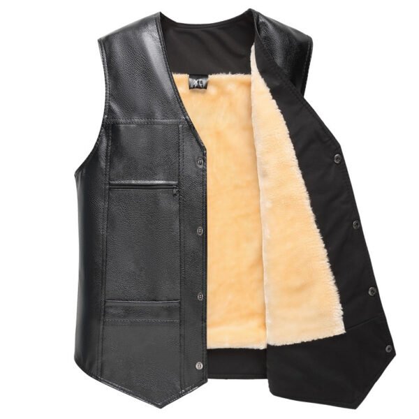 blck vest3 Custom Men's Fleece-Lined PU Leather Biker Vest