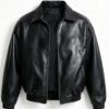 Men’s Vintage Black PU Leather Bomber Jacket
