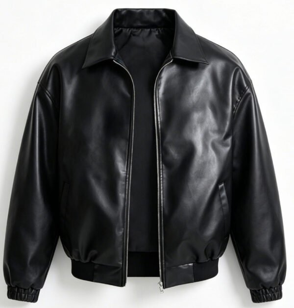 Men’s Vintage Black PU Leather Bomber Jacket