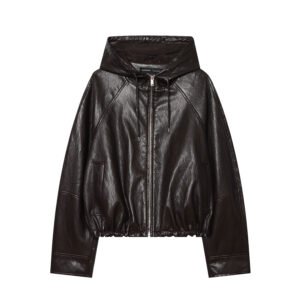 brwnjk1 Custom Wholesale Women's Hooded Leather Jacket