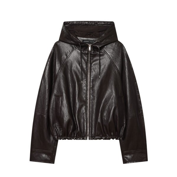 brwnjk1 Custom Wholesale Women's Hooded Leather Jacket