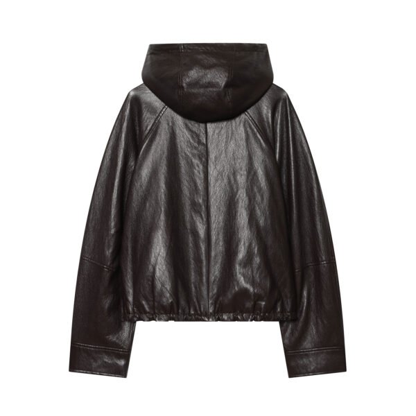 brwnjk2 Custom Wholesale Women's Hooded Leather Jacket