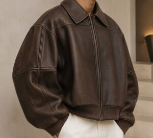 jck1 Custom Wholesale Men's Vintage Brown Leather Bomber Jacket