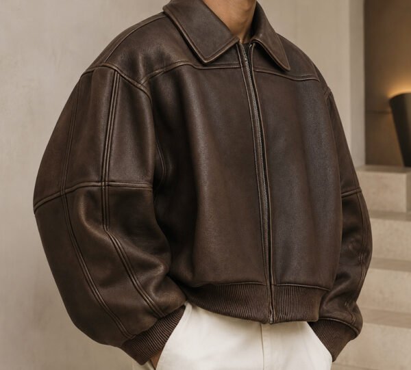 jck1 Custom Wholesale Men's Vintage Brown Leather Bomber Jacket