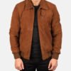 Custom Men's Brown Suede Leather Bomber Jacket |