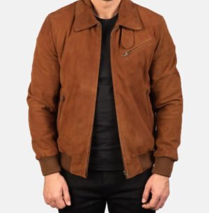 suede 1 Custom Men's Brown Suede Leather Bomber Jacket |