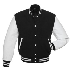 Men's Custom Wool & White Leather Sleeve Varsity Jacket