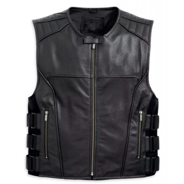 vest1 Custom Men's Perforated Cowhide Leather Vest