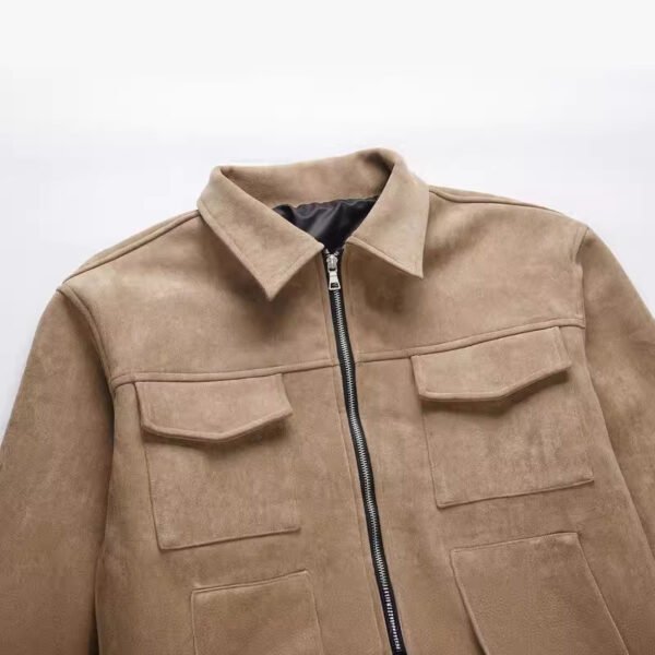Men's Custom Suede Leather Multi-Pocket Zip Jacket