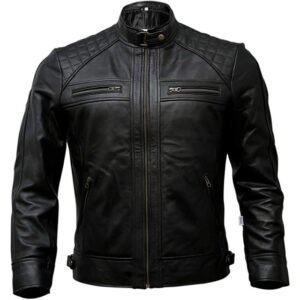 biker j1 Custom Men's Quilted Biker Leather Jacket