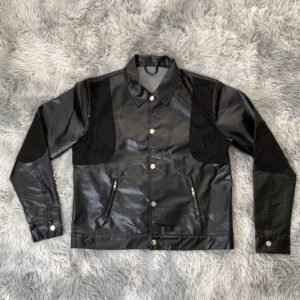 biker1 Custom Men's PU Leather Biker Jacket with Contrast Panels