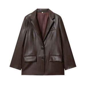 blazer1 Custom Women's Faux Leather Blazer Jacket