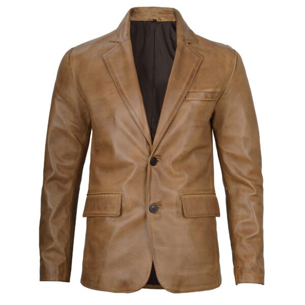 blazer4 Men's Vintage Tan Genuine Leather Blazer Jacket
