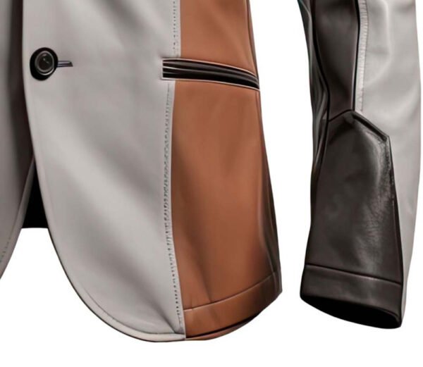 blazer9 Men's Color-Block Leather Blazer Jacket