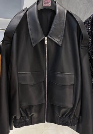 bomber jck1 Custom Women's Oversized Sheepskin Leather Bomber Jacket