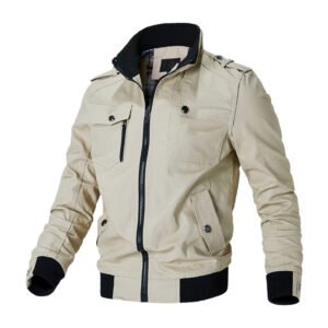bomber white jck1 Men's Utility High Street Military Bomber Jacket