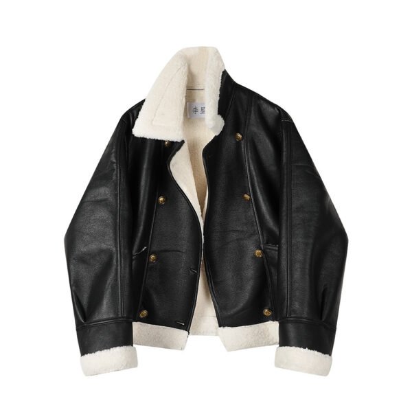 fur jck3 Women's Shearling Lambskin Leather Short Coat