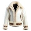 fur sh bomber j1 Men's White Shearling Aviator Bomber Leather Jacket
