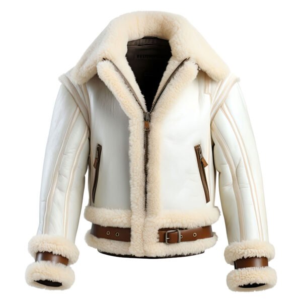 fur sh bomber j1 Men's White Shearling Aviator Bomber Leather Jacket
