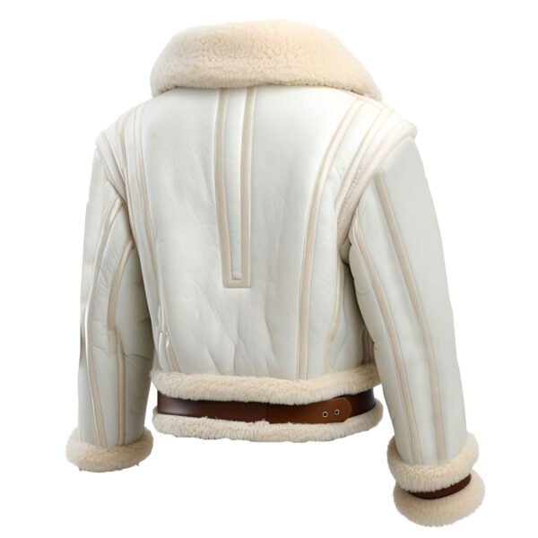fur sh bomber j2 Men's White Shearling Aviator Bomber Leather Jacket