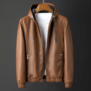 Men's Hooded Brown Leather Jacket