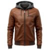hooded brown j1 Wholesale Men's Brown Hooded Leather Biker Jacket