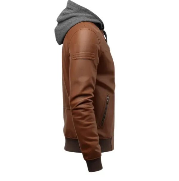 hooded brown j2 Wholesale Men's Brown Hooded Leather Biker Jacket